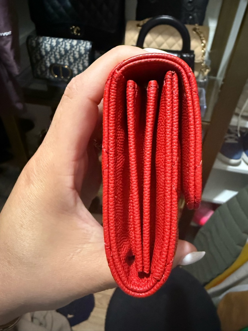 CHANEL Red Quilted Caviar Leather Wallet with Gold CC - Picture 4 of 8